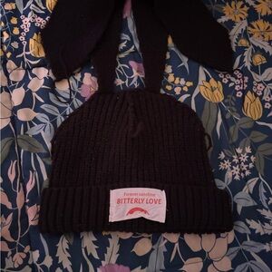 Bunny ears black knit beanie